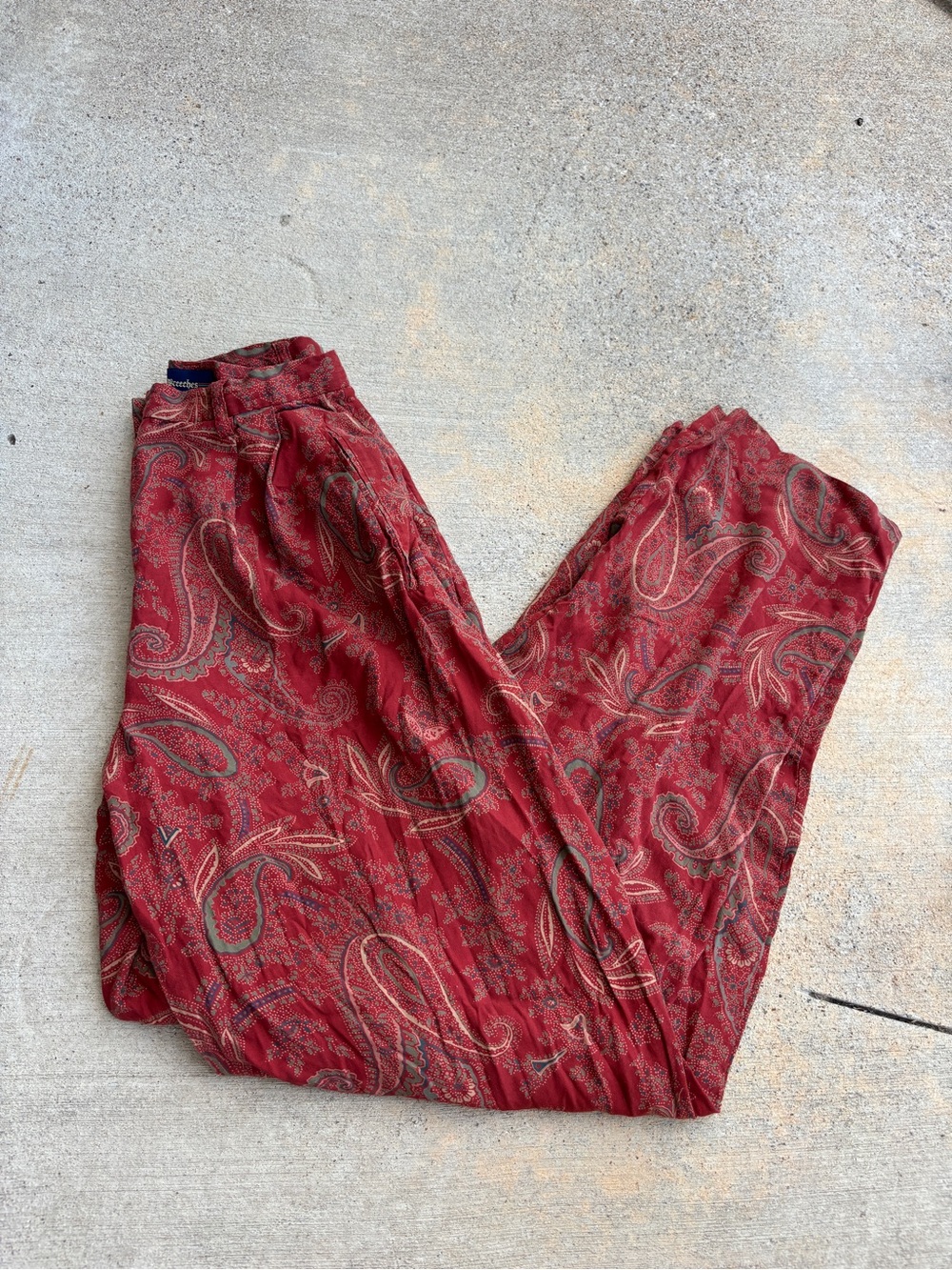 Vintage Red Paisley Cotton Blend Trousers